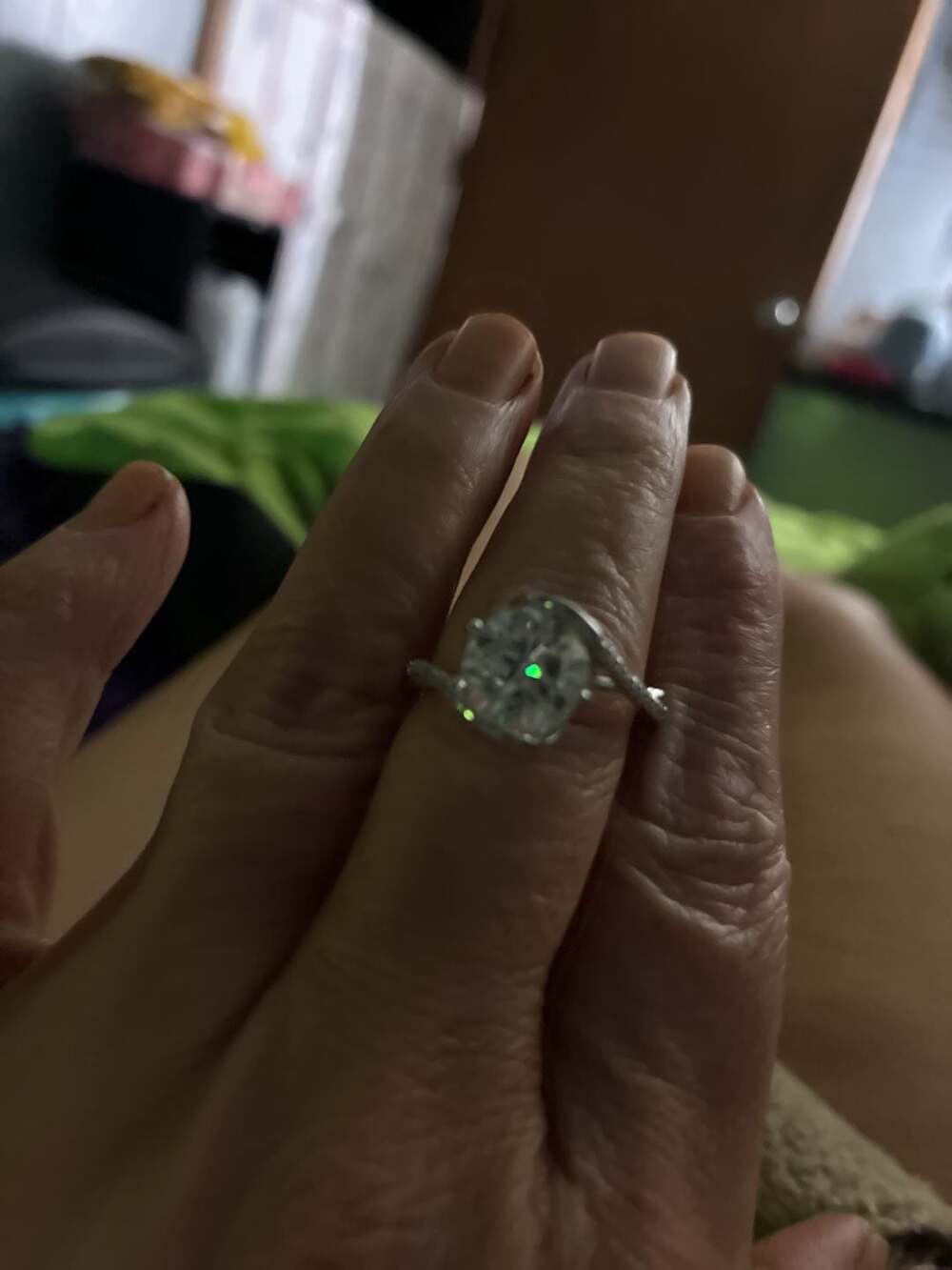 Oval Cut Moissanite Solitaire Engagement Ring with Pave Accents size 9. 4 carat